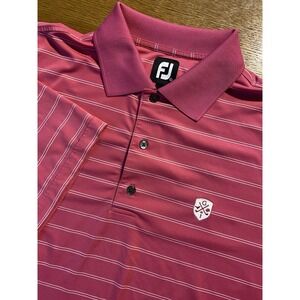Footjoy Performance Stretch Golf Polo Men's L Pink W/‎ White stripes Tennis EUC